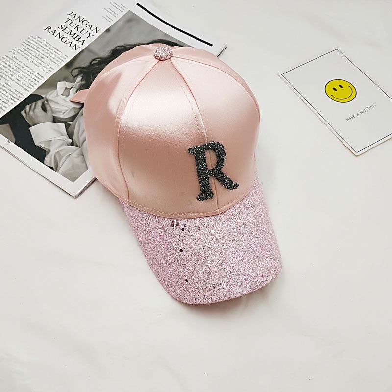 Topi Wanita Korea Baseball Gaya Jepang Satin Glitter Logo R Fashion Casual BSCE