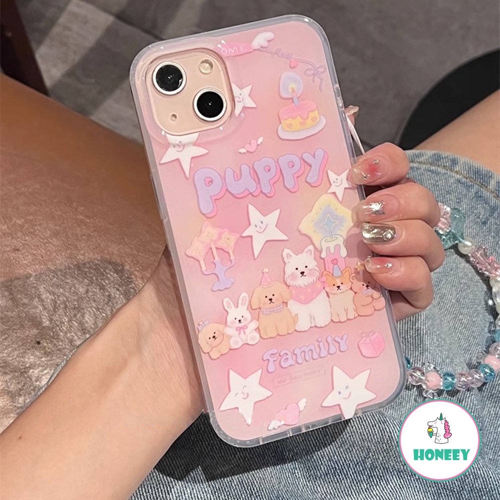 Korea Lovely Pink Puppy Dog Phone Case Compatible for iPhone 14 Pro 13 12 Pro Max Casing iPhone 11 Colorful Bracelet Acrylic Shockproof Back Cover