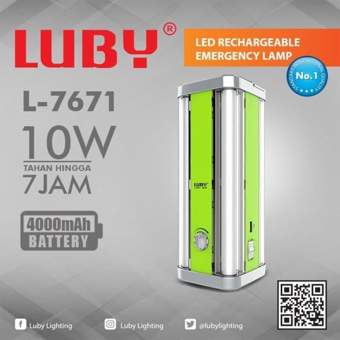 Lampu Emergengy Cas LUBY L 7671 Putih Baterai Rechargeable Ulang Lampu EMergency LED Camping 10 Watt Senter