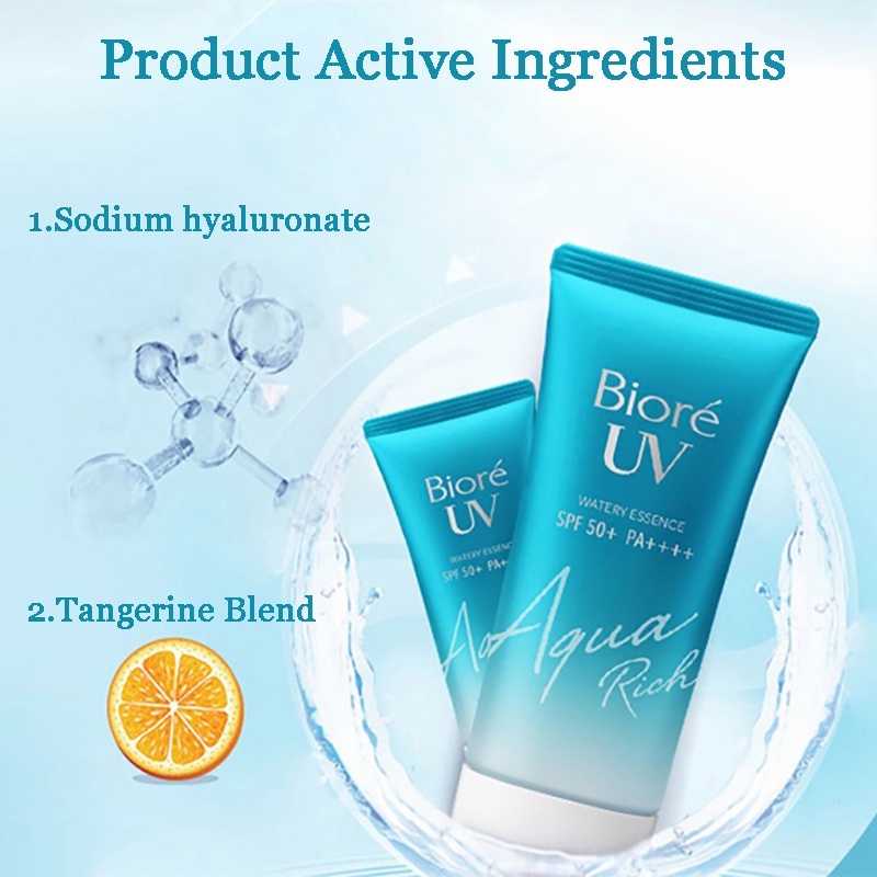 ORIGINAL Biore Sunscreen spf 50 pa ++++ UV Aqua Rich Sunscreen Watery EssenceWaterproof Tube 50 gr Biore Sunscreen 50gr SPF50