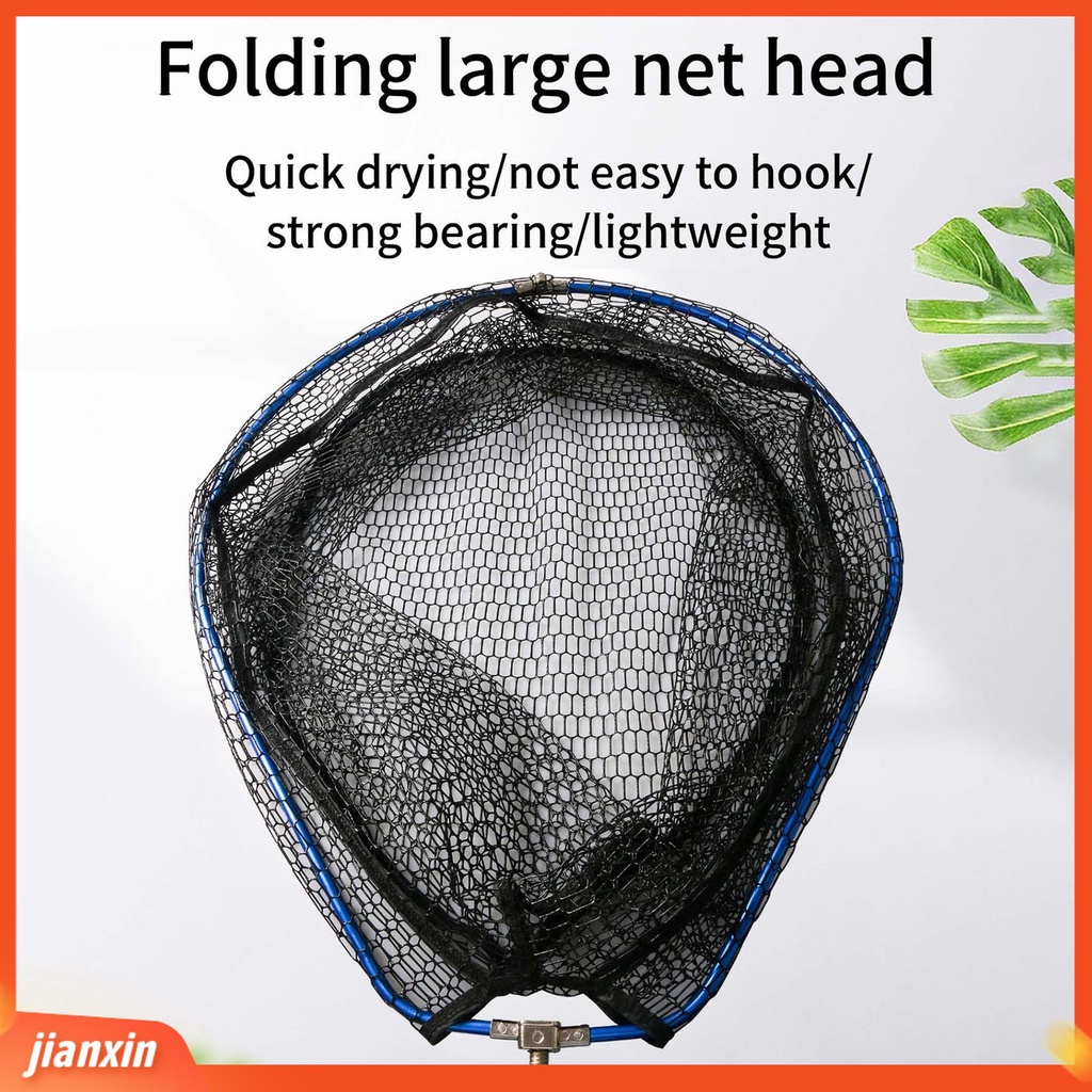 (In Stock) Kepala Jaring Ikan Lipat Kapasitas Besar Cepat Kering High-density Mesh Aluminium Alloy Segitiga Hitam Karper Sturgeon Memancing Mendaratan Dip Net Untuk Outdoor