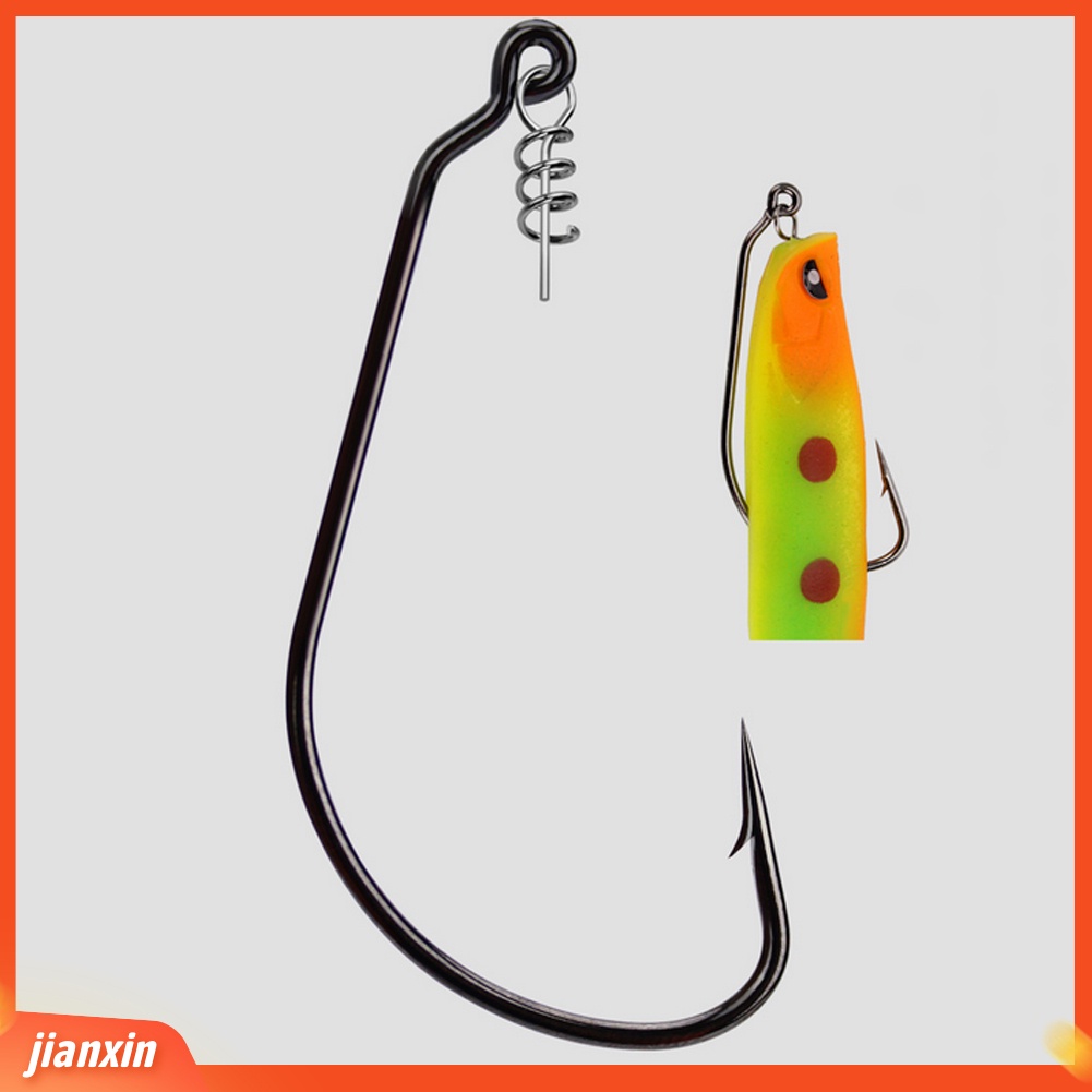 (In Stock) 50Pcs Kait Jig Umpan Lembut Cacing Baja Karbon Tinggi Dengan Pin Twist Spring Lock