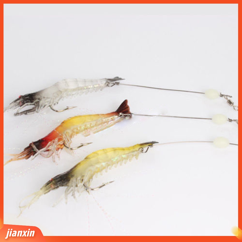 (In Stock) 3Pcs Lembut Manusia Hidup Simulasi Udang Udang Memancing Umpan Bercahaya Manik Kait Umpan