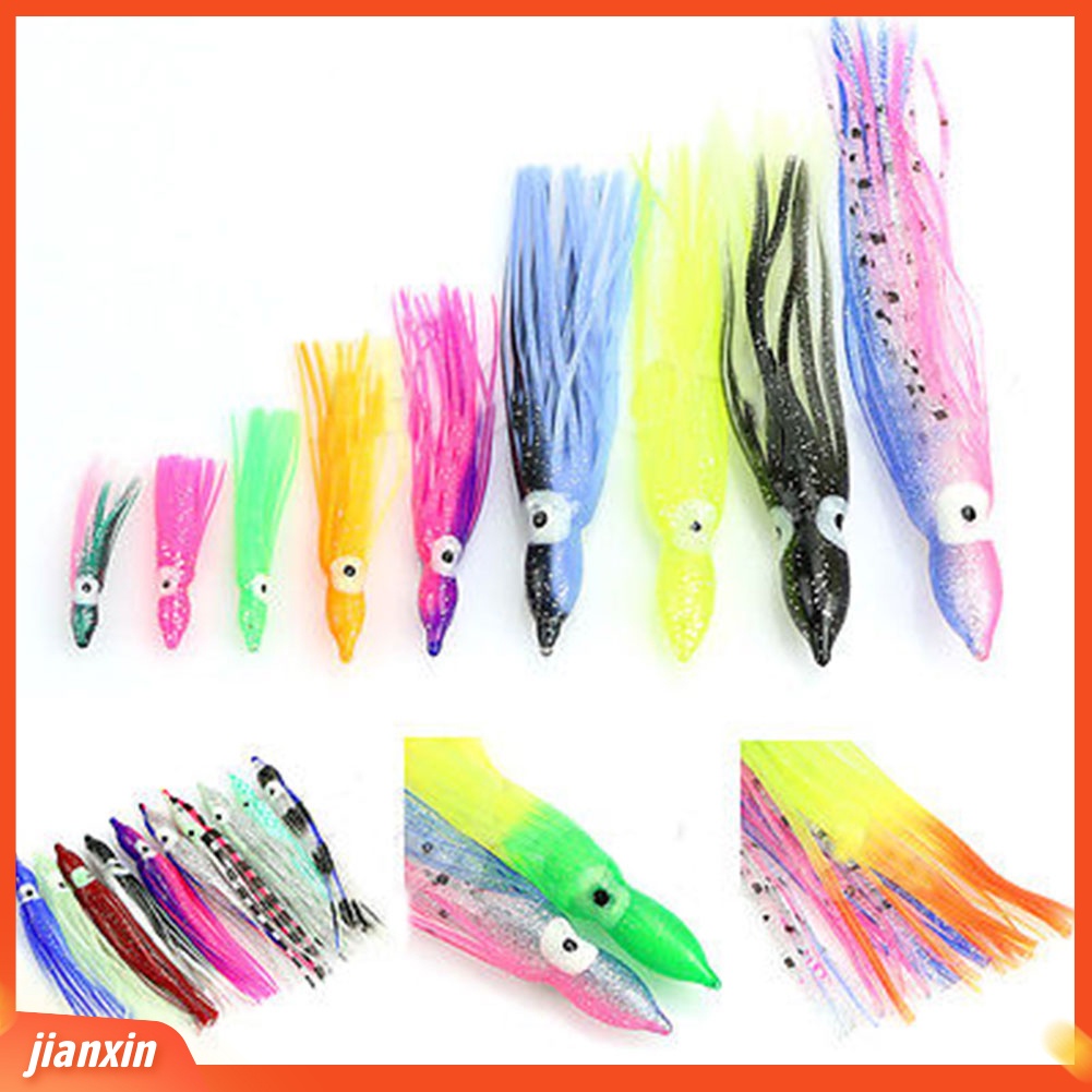 (In Stock) 10Pcs Warna Terang Bercahaya Imitasi Gurita Cumi Umpan Pancing Set