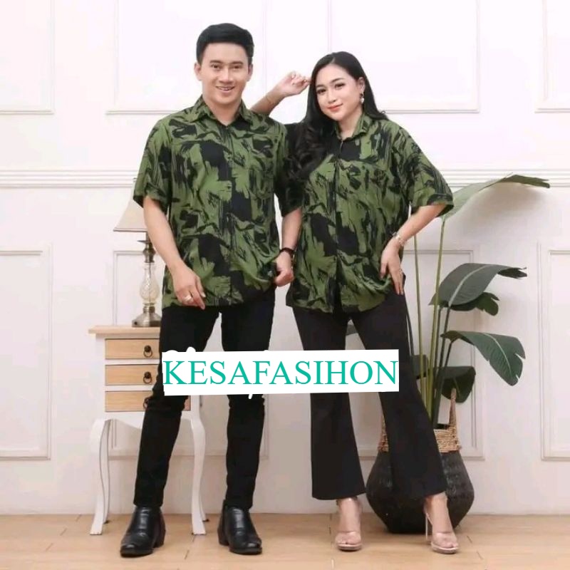 Atasan pria wanita buy one get one/ 1 set kemeja couple/ kemeja motif lengan pendek cowok-cewek unisex