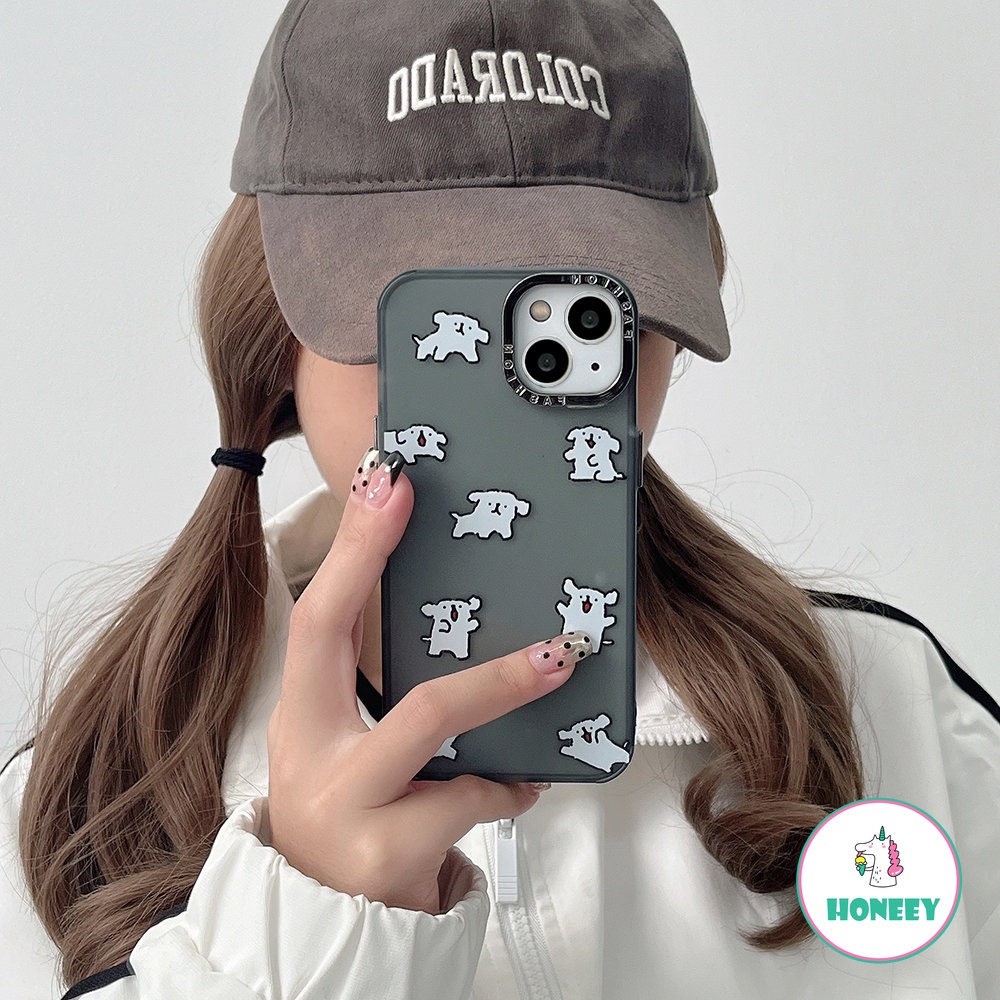 IPHONE Casing Ponsel Puppy Jumping Putih Sederhana Kompatibel Untuk Iphone14 13 12 11 Pro Max XR XS 12pro 13pro 7 8Plus Matte Shockproof Cover