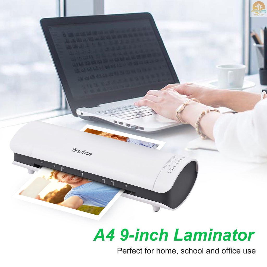 In Stock Bisofice SL988 Set Mesin Laminator Desktop Ukuran A4 6IN1 Laminasi Panas Dan Dingin Multifungsi 2 Sistem Rol Lebar 9inci Max Dengan Pemotong Kertas Trimmer Rounder Hole