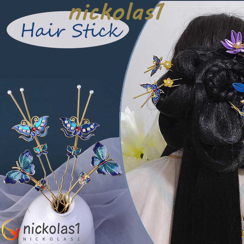 NICKOLAS1 Butterfly Hair Stick DIY Vintage Membuat Hairwear Metal Untuk Wanita Cosplay Pin Rambut Tetesan Minyak