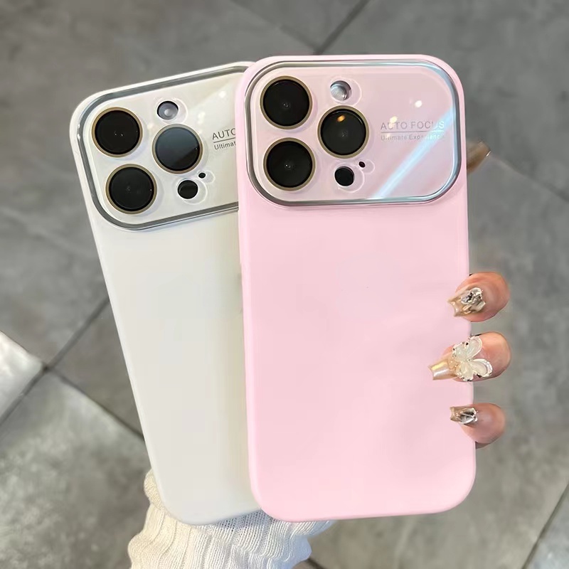 IPHONE Lensa Kaca Silikon Ponsel Cover Frosted Soft Casing Cocok Untuk Iphone14 13 12 Pro Max Warna Solid Cairan Pelindung Case