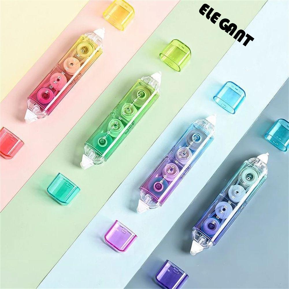 【 ELEGANT 】 Lakban Koreksi Siswa Kreatif Kepala Ganda Pelangi Double Tape 5mm*4m/5mm*3m Dot Liner Tape