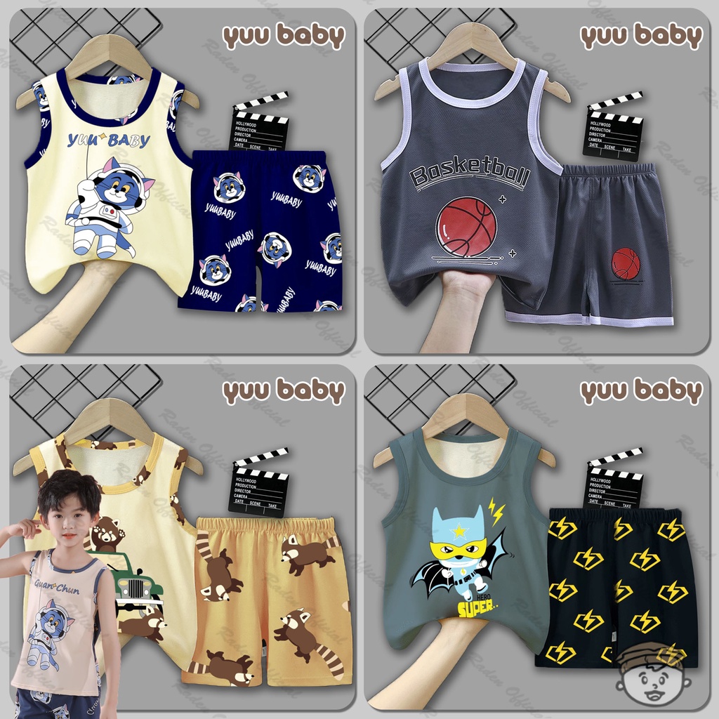 YUU BABY Setelan Anak Singlet IMPORT / Set Kaos + Celana Pendek Anak Cewek Cowok / Stelan Bayi Perem