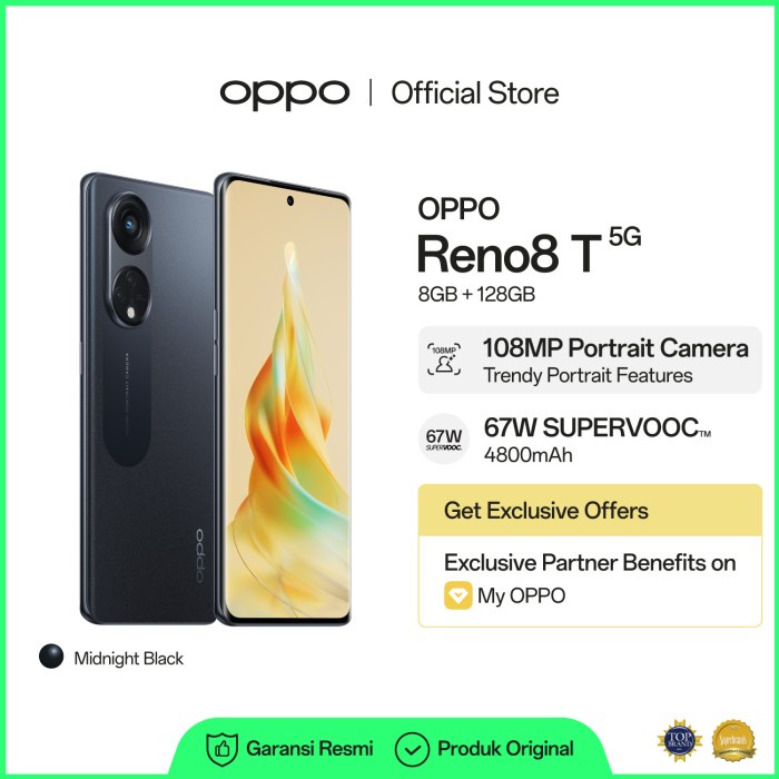 OPPO Reno8 T 5G Smartphone 8GB/128GB (Garansi Resmi) - Hitam