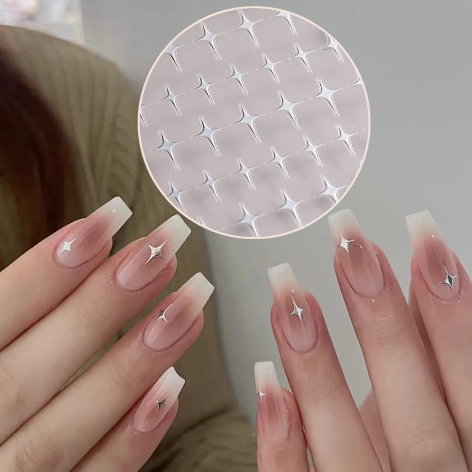 [Fitur] 1pc Self-Adhesive 3D Star Nail Decals/Ins Star Shing Nail Stickers/Simple Gold Silver Manicure Decor/DIY Nail Art/Aksesoris Kuku/Alat Kuku Untuk Wanita