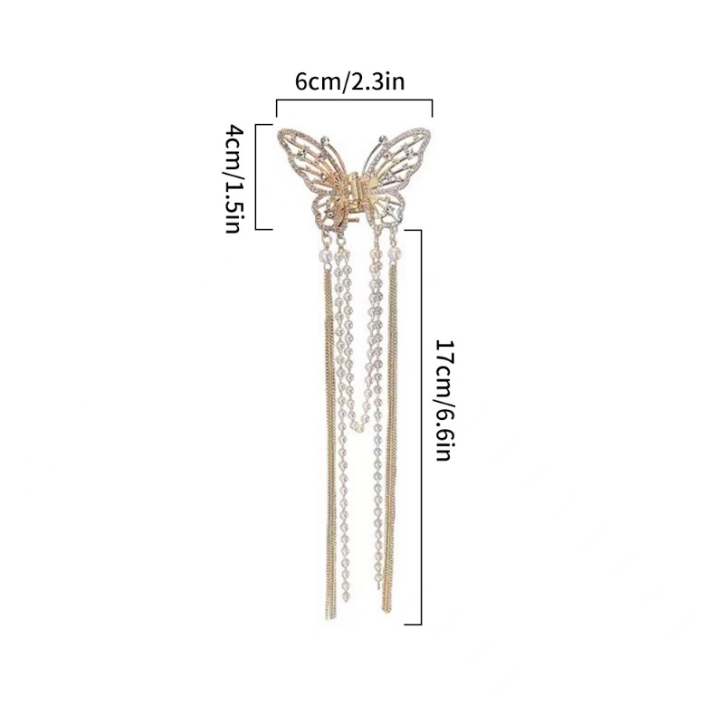 Korea INS Gaya Peri Berlian Imitasi Mutiara Imitasi Rumbai Hiu Klip Fashion Indah Berongga Kupu-Kupu Hadiah Rambut Pin Aksesoris Alloy Ponytail Holder Hair Claw