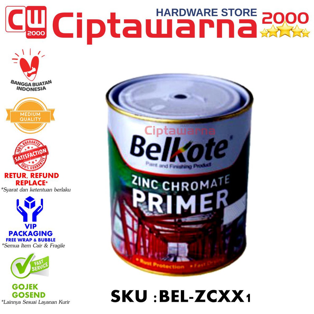 

Cat Zincromate Zinchcromate Zinc Chromate meni BELKOTE 1 KG Primer Hijau Hitam Grey