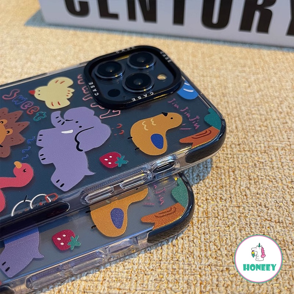 Kartun Lucu Graffiti Animals Phone Case Kompatibel Untuk iPhone 14 Pro 13 11 12 Pro Max Transparan Shockproof Pelindung Cover