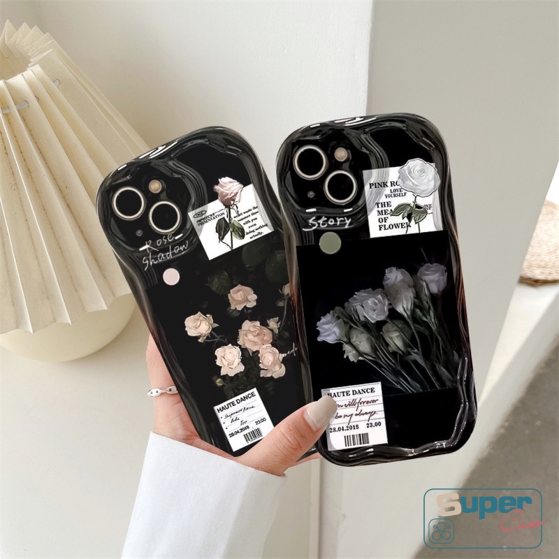 Case Untuk VIVO Y36 Y16 Y22 Y02 Y22s Y35 Y15s Y21 Y12s Y21s Y20 Y20s Y12i Y15 Y12 Y17 Y11 Y20i Y33s Y91C Y30 Y91 Y51 Y31 Y15A Y21A Lukisan Minyak 3D Wavy Curved Edge Label Flowers Case