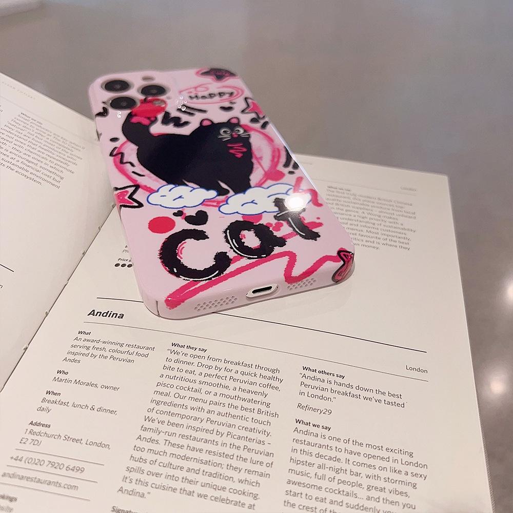 IPHONE Keren Doodle Punk Black Cat Pink Ponsel Hard Case Film Cover Pelindung Untuk Iphone7 8 PLUS X XR XS 11 12 13 14 PRO MAX SE