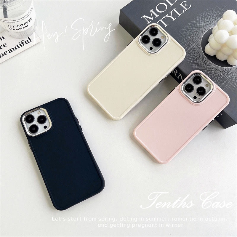 Softcase iphone Untuk Iphone 15 14 13 12 11 Pro Max X Xr Xs Max7 8 Plus Gaya Warna Solid Cincin Lensa Metal