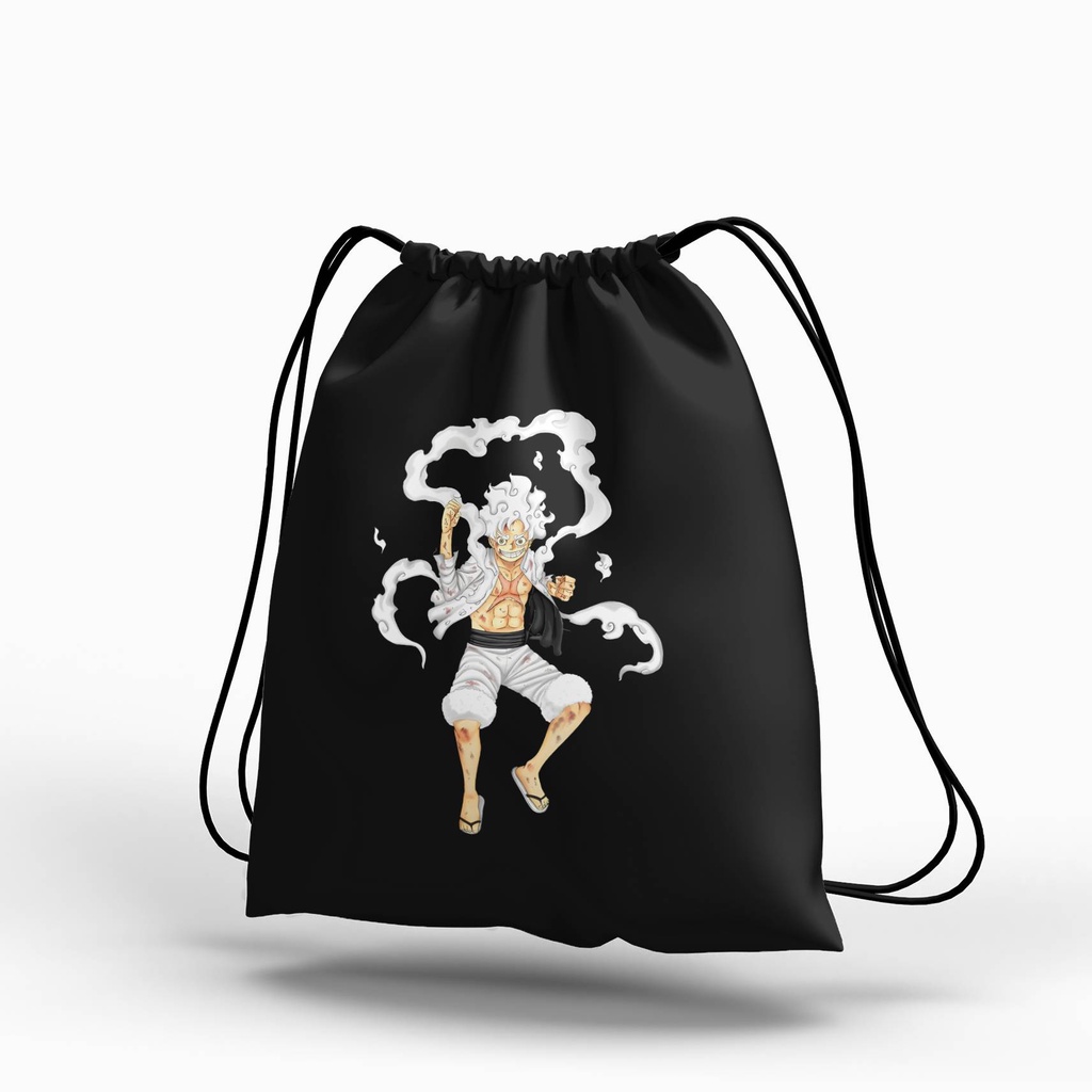 Stringbag Anime One Piece Luffy Gear 5 tas serut canvas blacu premium string bag