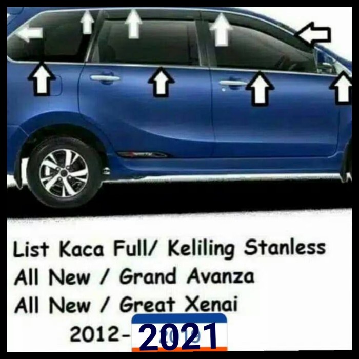 list kaca pintu samping window full keliling Avanza Xenia 2012 - 2019