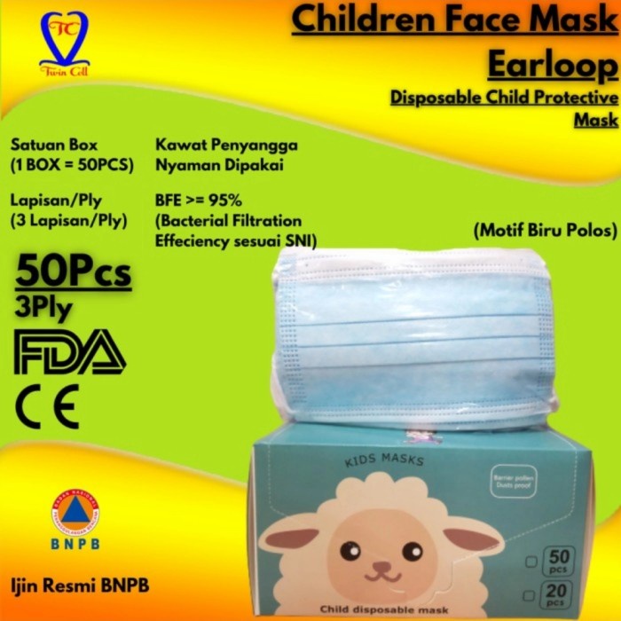 TERLARIS Masker Anak Earloop 3 Ply Masker Anak Motif 3 Ply 50 Pcs - MISSO