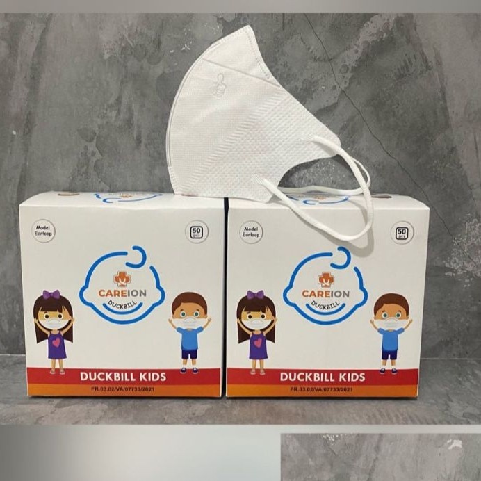 TERLARIS masker duckbill anak hijab / masker vipo hijab anak headloop anak - DB Putih Erlopp