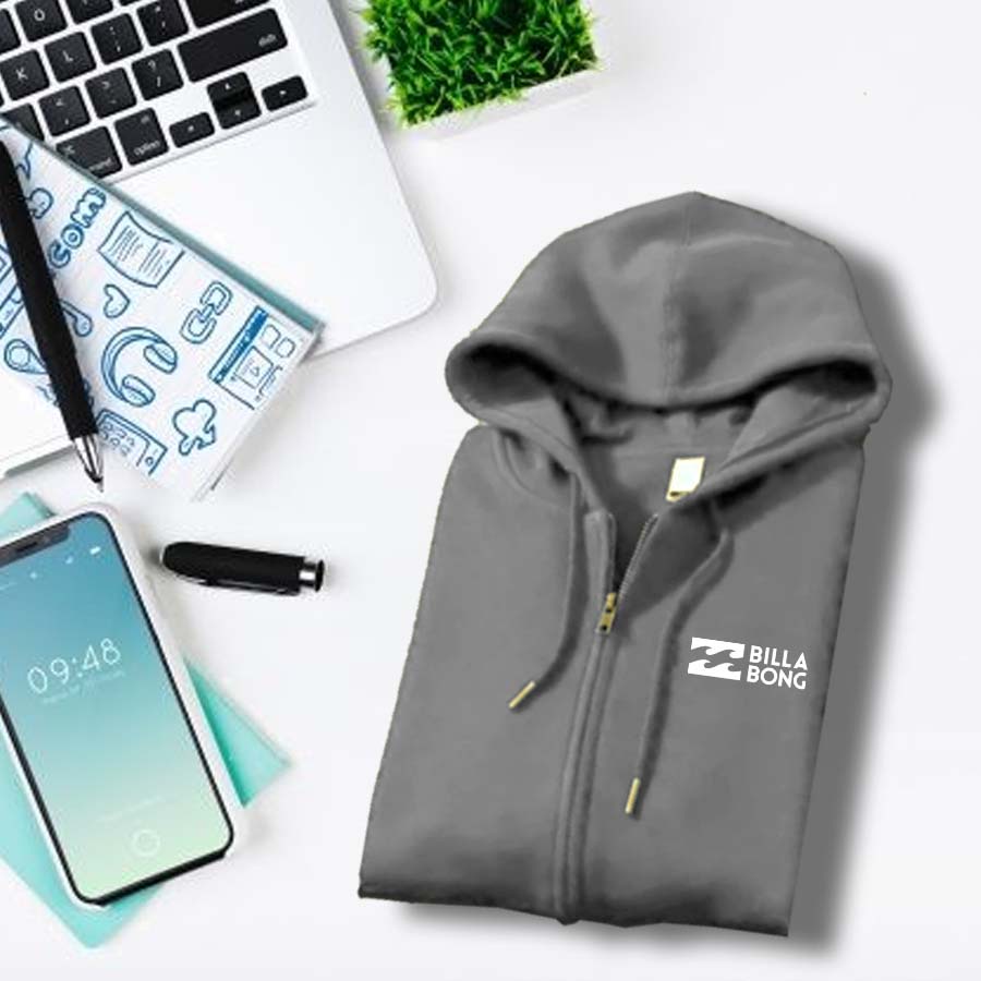 Sweater Hoodie Zipper Resleting Pria Billabong(W) Motif Simpel Fleece Tebal Pria Dan Wanita