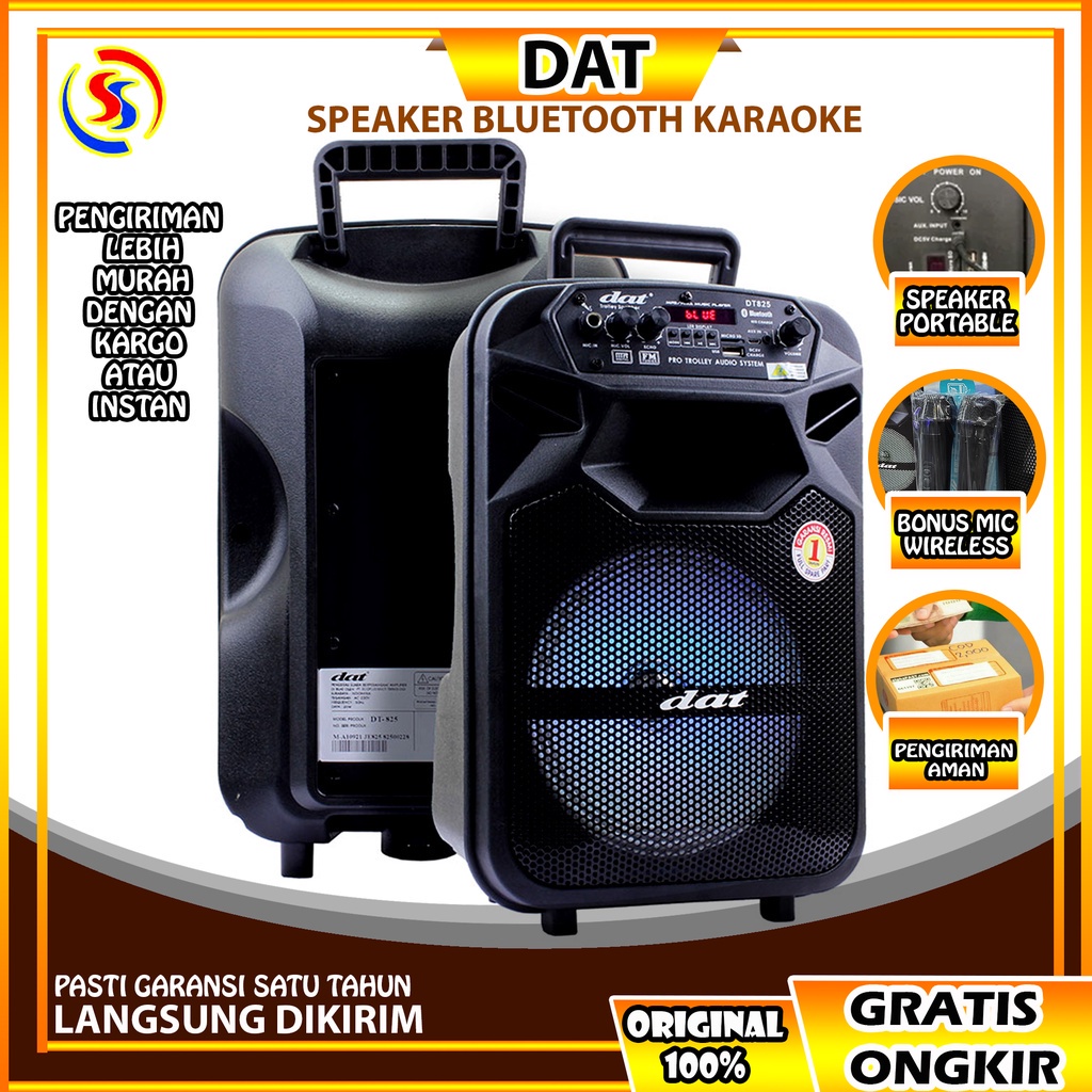SPEAKER KARAOKE SPEAKER PORTABLE DAT DT 825 ECO 8 INCH ORIGINAL DAT DT 825ECO 2 MIC