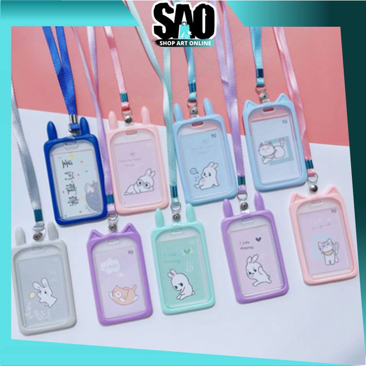 

SAO - 5770 Tag Lanyard Gantungan Kartu Motif Kucing Akses MRT Busway E-Money Flazz Warna Pastel / Lanyard Kuping Id Card Tag