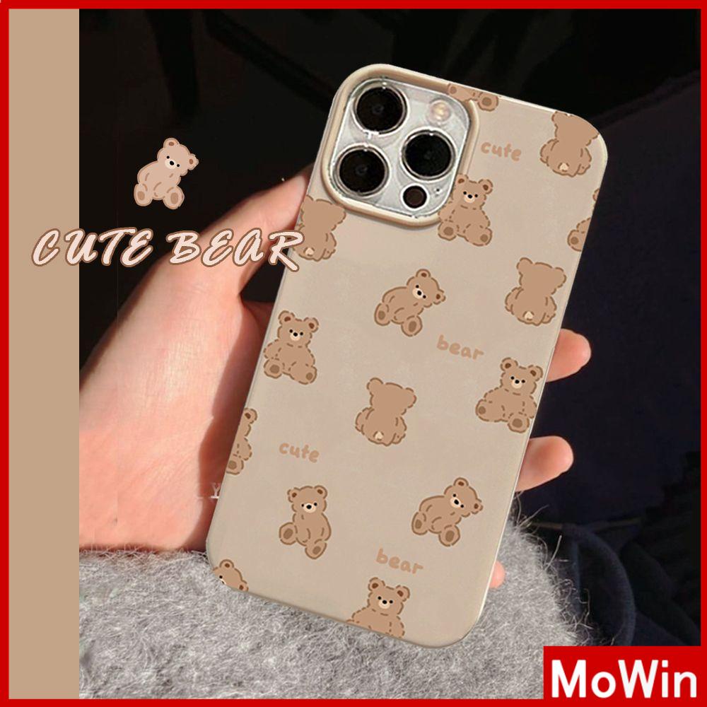For iPhone 14 Pro Max iPhone Case Khaki Gray Glossy TPU Soft Case Shockproof Protection Camera Bear Compatible with iPhone 13 Pro max 12 Pro Max 11 xr xs max 7Plus 8Plus