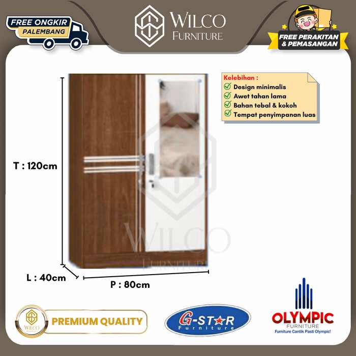 Lemari Pakaian Anak Gstar BLC Luna 2 Pintu / Lemari Baju Anak Kaca PLG