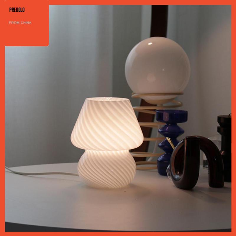 [Predolo] Usb Powered Lampu Meja Kamar Tidur Beside Stripped Glass Night Light Putih