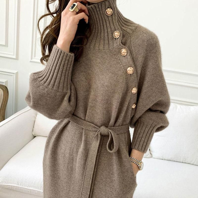 IMPORT HAE RA WOMAN KNIT WINTER LONG DRESS HIGH NECK BAJU TERUSAN PANJANG RAJUT WANITA MUSIM DINGIN