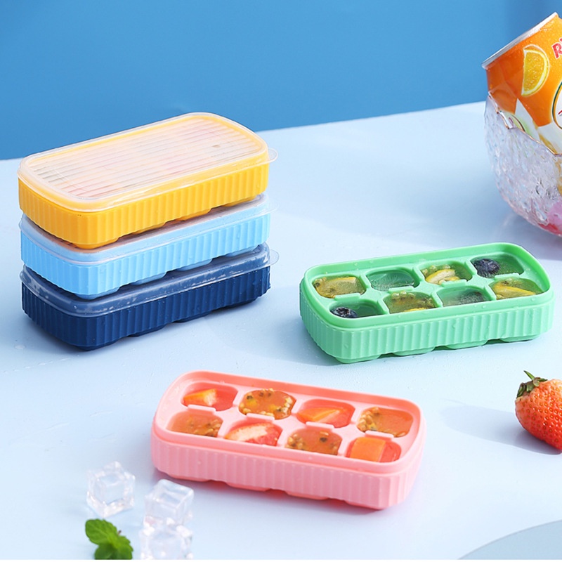 8lubang Silikon Buatan Sendiri Frozen Ice Block Cube Cetakan Dapur Kreatif Grids Pembuat Es Batu Cetakan Reusable Honeycomb Ice Box Tray Dengan Tutup Yang Dapat Dilepas