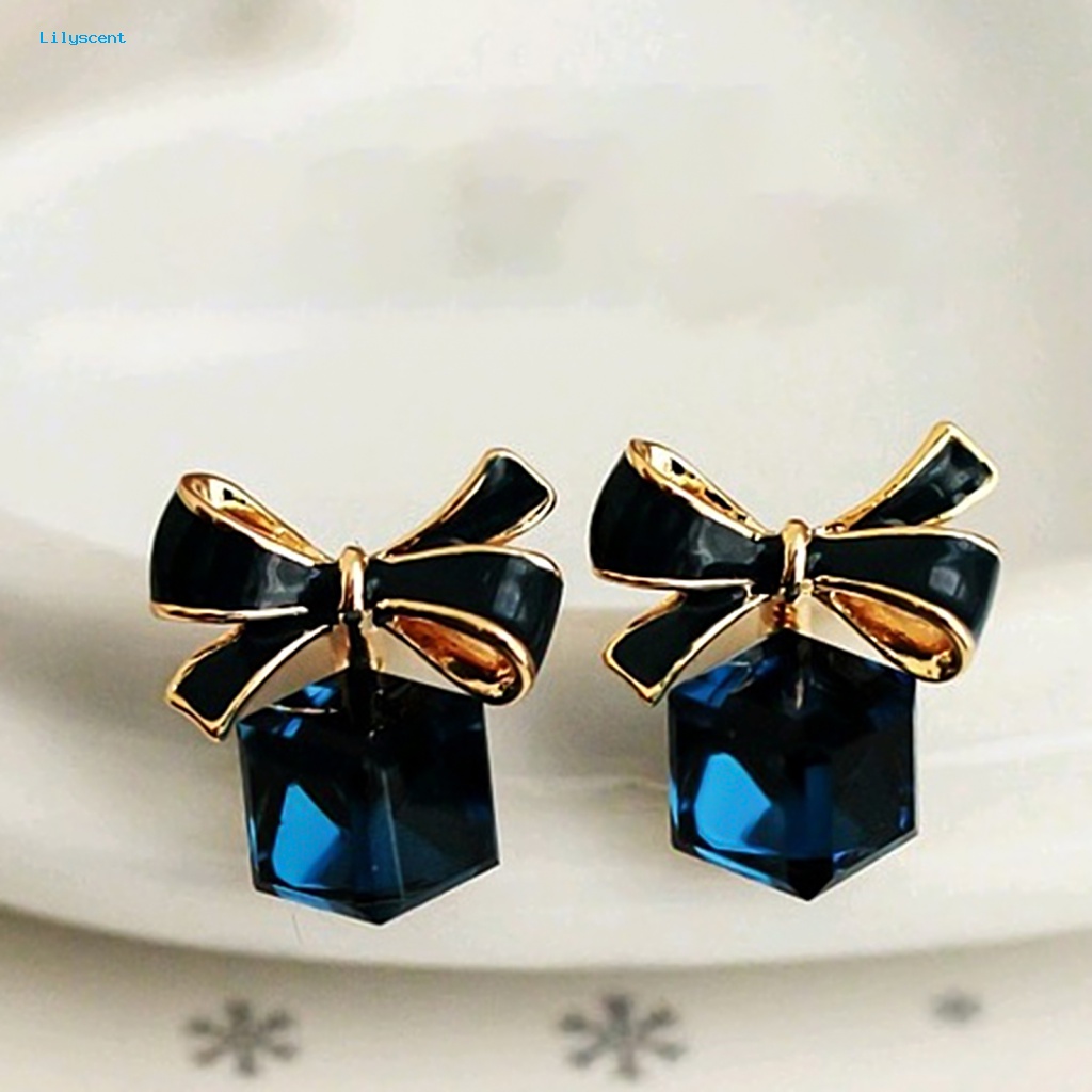 Lilyscent 1pasang Anting Hadiah Untuk Pesta Bisnis Ikatan Simpul Cube Ear Stud Square