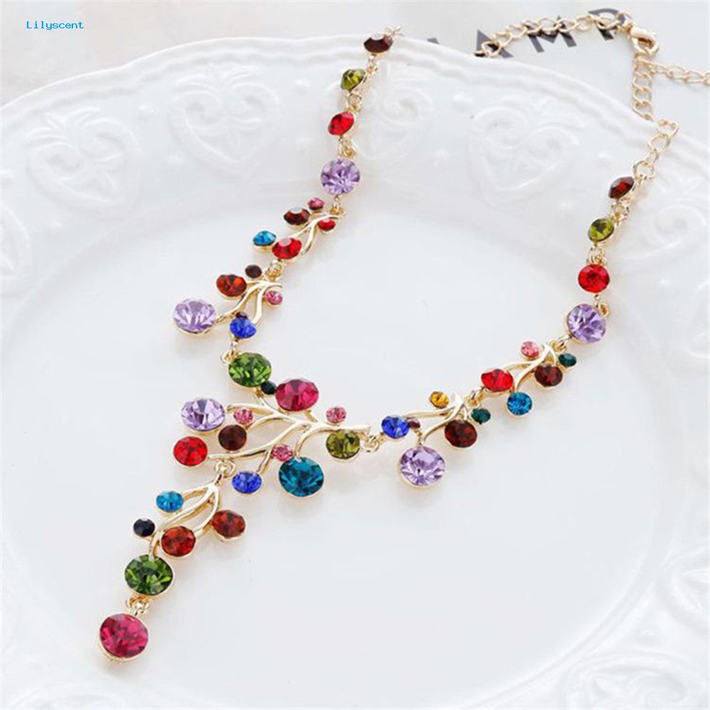 Lilyscent Wanita Fashion Multicolor Berlian Imitasi Berbentuk Y Cabang Bib Kerah Rantai Kalung