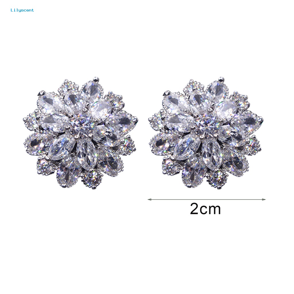 Lilyscent 1pasang Anting Perhiasan Menarik Untuk Belanja Wanita Bunga Cubic Zirconia Earrings Chic