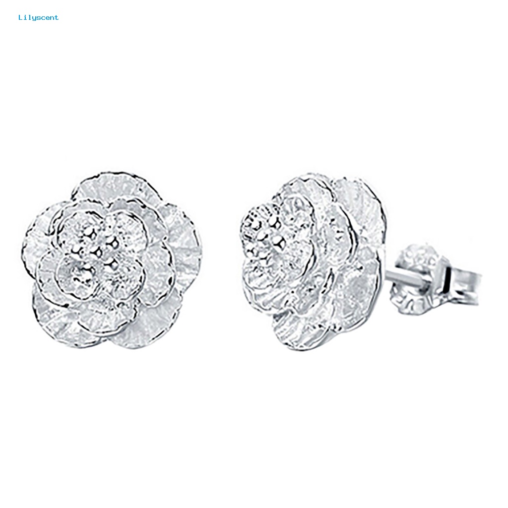 Lilyscent 1pasang Cincin Telinga Lapis Silver Untuk Pakaian Sehari-Hari Wanita Tindik Romantis Ear Studs Romantic