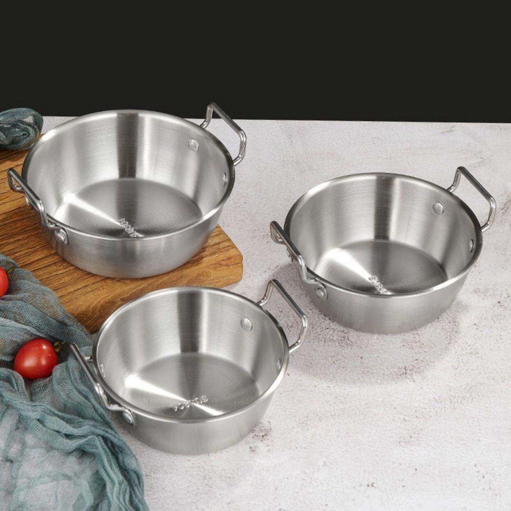 [Elegan] Mangkuk Masakan 1PC Stainless Steel Telinga Ganda Peralatan Makan Dapur Melepuh Bukti Piring Makanan Ringan
