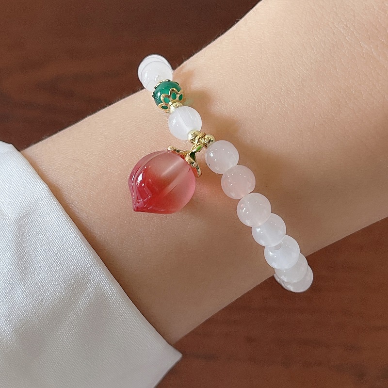 Ins Korea Wanita Sederhana Peach Bunga Manik-Manik Gelang Tanaman Bunga Bangle