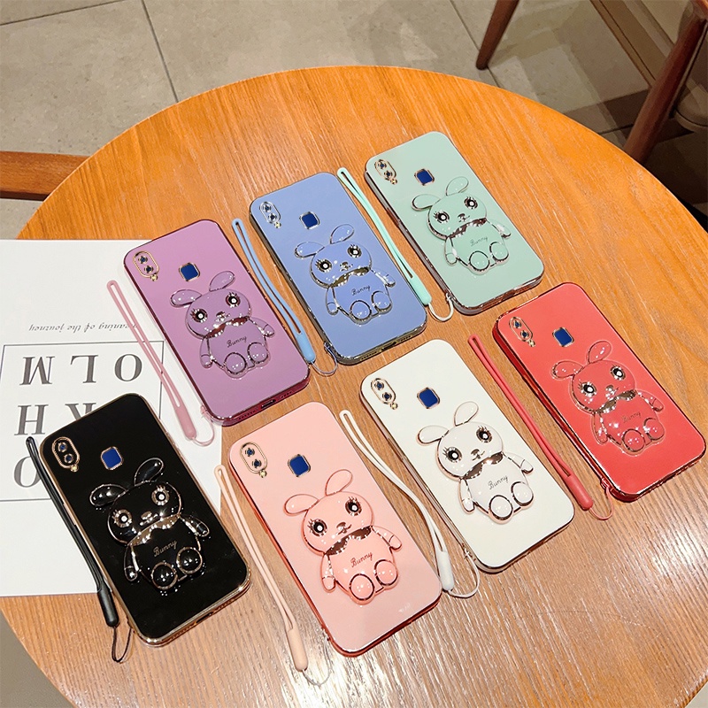 Andyh Case Handphone Untuk Vivo Y95 Y93 Y91 1807 1816 1817 1811 Kartun Lucu Kelinci Kecil Tepi Lurus Soft Shell Mengirim lanyard Silikon