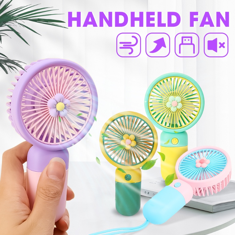 Kipas Genggam Bunga Kecil Yang Lucu Musim Panas Menyegarkan Kipas Cerdas Luar Ruangan Portabel Aksesori Penghapusan Panas USB Rechargeable Fan Dengan Kabel