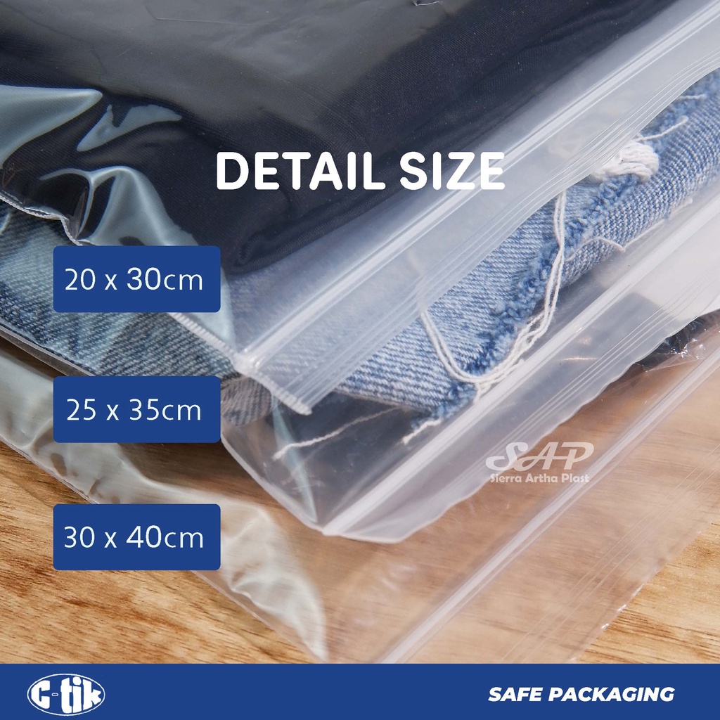 Plastik KLIP Tanpa Plong Ziplock 20x30 ~ 25x35 ~ 30x40 | Plastik ZipLock Packing Baju Sepatu Bening 20x30, 25x35, 30x40 | Kantong Plastik Zip Lock Bening Polos / Plastik Klip (20x30, 25x35, 30x40 cm) aman untuk makanan | Harga Lembaran/Pcs bisa Ecer