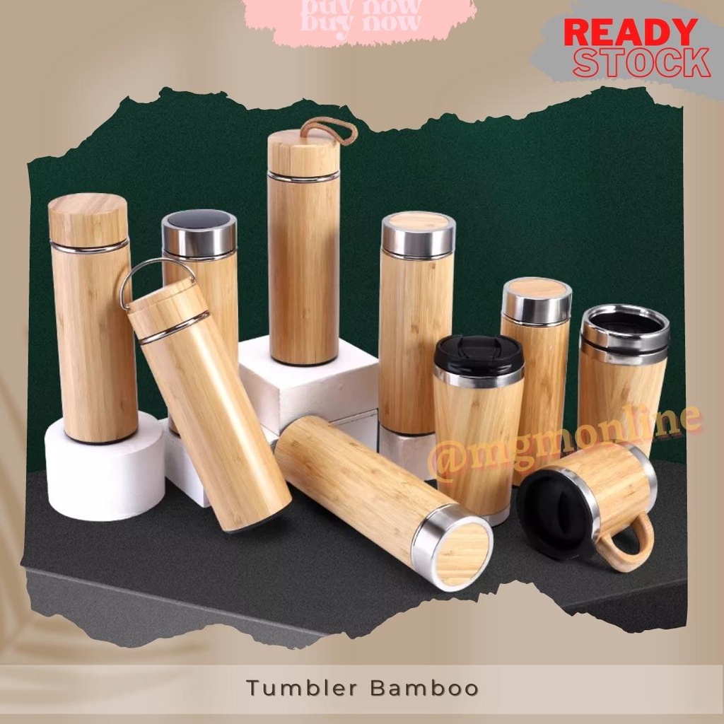 Tumbler COMBAT stainless bamboo 500ml botol air bambu vaccum flask