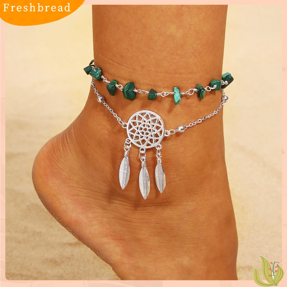 &lt; Freshbread &gt; Wanita Multilayer Dream Catcher Faux Turquoise Beaded Foot Chain Anklet Bracelet