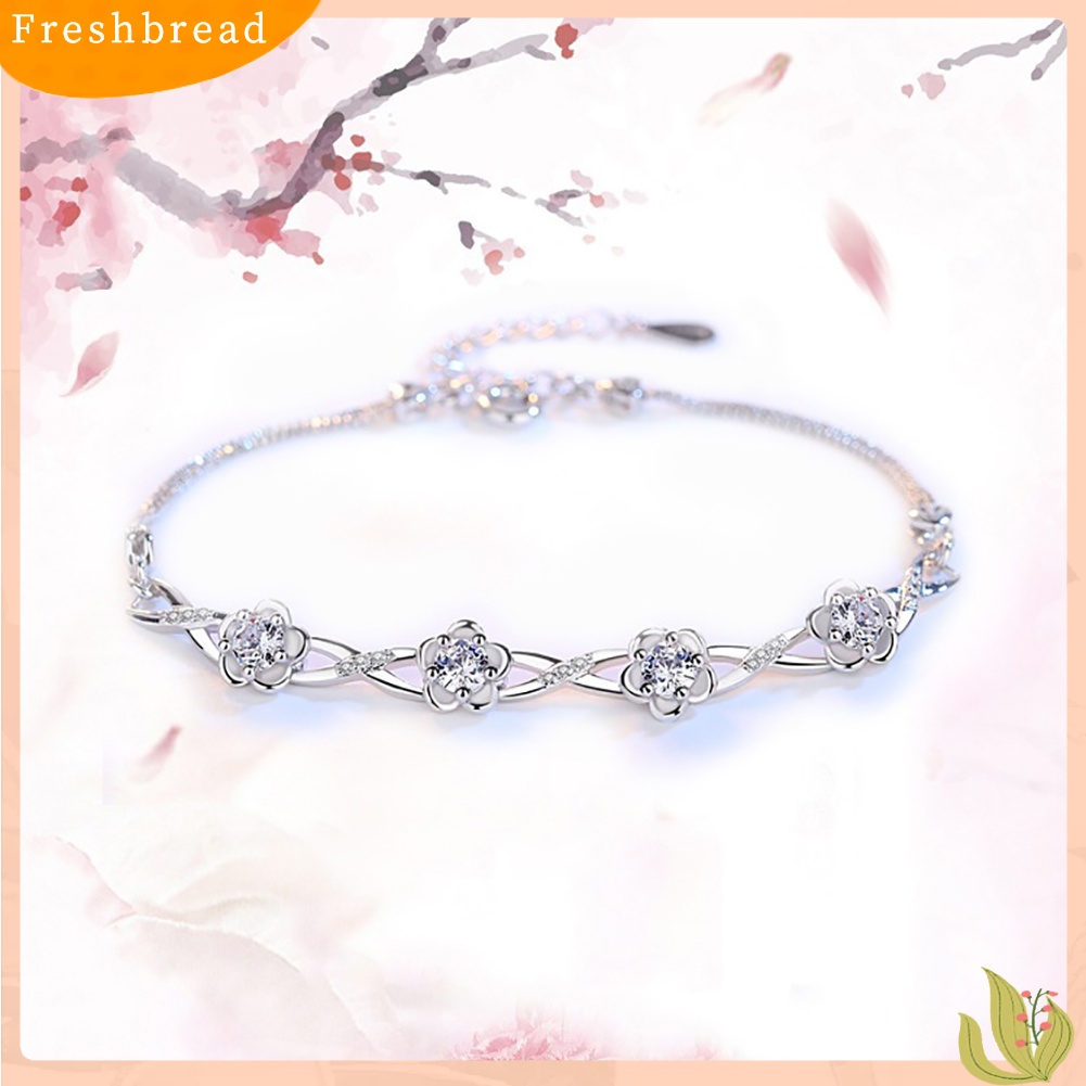 &lt; Freshbread &gt; Vintage Plum Blossom Berlian Imitasi Bertatahkan Wanita Gelang Rantai Pergelangan Tangan Perhiasan Hadiah