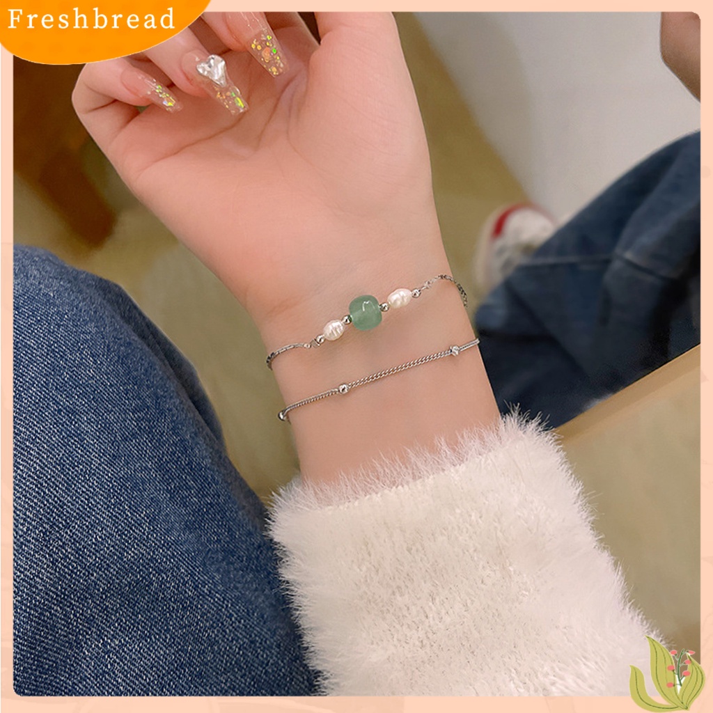 &lt; Freshbread &gt; Wanita Gelang Double-layers Gaya Cina Dainty Retro Faux Chalcedony Ladies Bangle Perhiasan Aksesoris