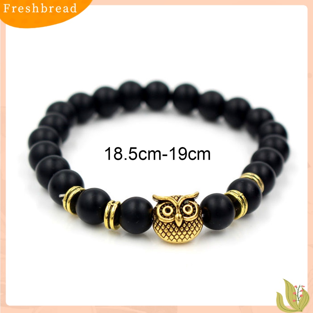 &lt; Freshbread &gt; Gelang Manik-Manik Geometris Manik-Manik Burung Hantu Pesona Adjustable Tali Elastis Penghilang Stres Hadiah Alami Faux Volcanic Stone Energy Bangle Wanita Pria Perhiasan Pakaian Sehari-Hari