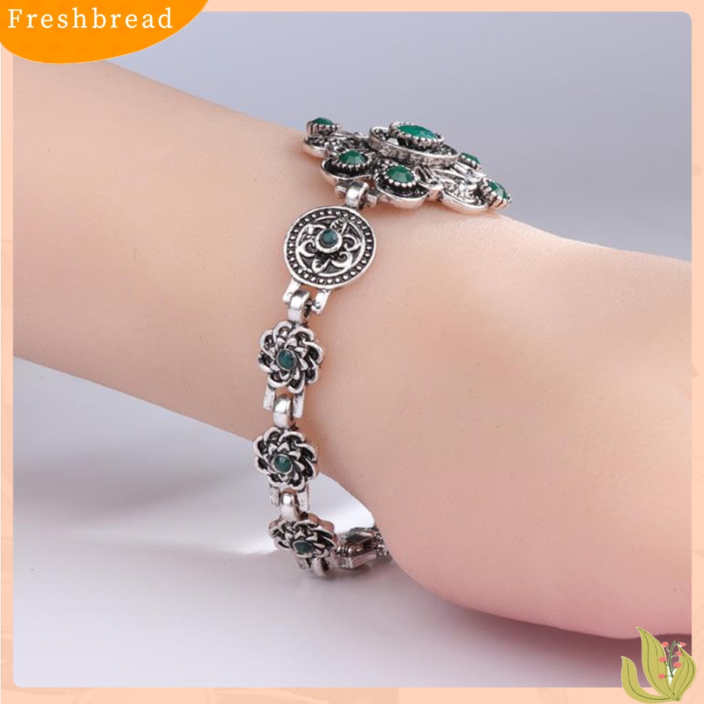 &lt; Freshbread &gt; Bunga Vintage Buatan Permata Gelang Bangle Pesta Perhiasan Wanita Hadiah Ulang Tahun